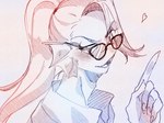 5_fingers blue_body blue_skin clothing collar eyewear female fin fingers glasses hair ponytail shirt smile smirk solo topwear pugthe2ro undertale undertale_(series) undyne animal_humanoid fish fish_humanoid humanoid marine marine_humanoid 4:3 hi_res sketch