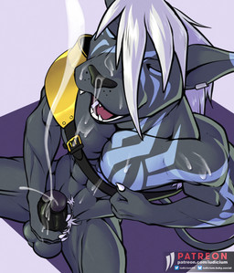 anthro bodily_fluids cum ejaculation genital_fluids genitals high-angle_view humanoid_genitalia humanoid_penis male masturbation nipple_fetish nipple_pinch nipple_play pauldron_only penis pinch pubes solo tattoo text iudicium86 bandai_namco digimon digimon_(species) felid mammal murasamemon pantherine hi_res url