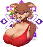 2023 absurd_res anthro beastars big_breasts breasts brown_body brown_fur bust_portrait canid canine canis cleavage cleavage_overflow clothed clothing countershade_face countershade_fur countershading eyebrows female fur hi_res huge_breasts juno_(beastars) mammal portrait purple_eyes solo viejillox wolf