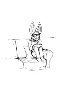 anthro clothing controller eating eyewear female food footwear furniture glasses pillow remote_control salad sitting socks sofa solo hladilnik buffy_(hladilnik) bat leaf-nosed_bat mammal microbat vampire_bat yangochiropteran 2024 black_and_white hi_res monochrome