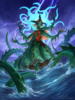 4_arms 5_eyes angry breasts destruction female green_body green_scales macro membrane_(anatomy) multi_arm multi_eye multi_limb night outside partially_submerged scales sharp_teeth ship solo split_form star suction_cup teeth tentacles vehicle water watercraft webbed_hands ursula_dorada blizzard_entertainment hearthstone warcraft queen_azshara_(warcraft) aquatic cecaelia merfolk 2022 3:4 digital_media_(artwork) hi_res official_art