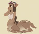 abstract_background breasts clothed clothing female floral flower flower_crown flower_garland garland hair head_wreath long_hair plant solo spots strawberryneko cervine cervine_taur deer deer_taur mammal mammal_taur taur