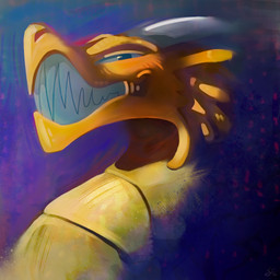 2_horns abstract_background blue_eyes feral happy horn presenting_teeth purple_background scales sharp_teeth simple_background smile smiling_at_viewer smug smug_face teeth ventral_scales yellow_body yellow_scales shufflefur mythology dragon mythological_creature mythological_scalie scalie 1:1
