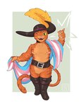 anthro belt boots clothing flag footwear fur green_eyes hat headgear headwear lgbt_pride looking_at_viewer male mastectomy_scar one_eye_closed open_mouth orange_body orange_fur pawpads pride_color_flag pride_colors scar shoes simple_background smile snapping_fingers solo standing transgender_pride_colors visibly_trans wearing_flag wink soloemi3 dreamworks puss_in_boots_(franchise) puss_in_boots_(dreamworks) domestic_cat felid feline felis mackerel_tabby mammal tabby_cat absurd_res hi_res trans_(lore) trans_man_(lore)