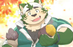 anthro blush eyebrows food fur green_body green_fur kerchief male offering_food offering_to_viewer plant smile solo sweet_potato thick_eyebrows vegetable kemo_nikomi lifewonders live_a_hero mokdai canid canine canis domestic_dog mammal animated no_sound short_playtime webm