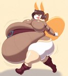 2020 angstrom anthro arthropod belly big_belly big_breasts boots breasts brown_boots brown_clothing brown_footwear brown_hair brown_sweater brown_topwear charlotte_(ivelischpfuli) clothed clothed_anthro clothed_female clothing digital_media_(artwork) eyes_closed fake_ears fake_rabbit_ears fat_fetish female footwear fur hair hi_res huge_belly hyper hyper_belly insect legwear lepidopteran moth motion_lines neck_tuft open_mouth orange_wings overweight simple_background solo stockings sweater tan_background tan_body tan_clothing tan_fur tan_legwear tan_stockings teeth tongue topwear tuft walking white_body wings wobbling