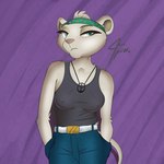 anthro clothing female hands_in_both_pockets headgear headwear jewelry male male/female necklace nipple_outline simple_background solo young jace_apollo american_dad hayley_smith sierra_(father_of_the_pride) felid lion mammal pantherine 1:1 hi_res