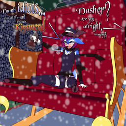 alcohol anthro beverage blush clothing detailed_background dialogue drunk female holidays ninja open_mouth panties rum sleigh solo substance_intoxication text tongue underwear warrior fibs christmas dasher st._dasher deer mammal new_world_deer reindeer tyrvari 1:1 2016 english_text hi_res