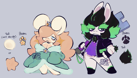 anthro arm_scar arm_tuft arms_bent belt bent_arm black_body black_boots black_clothing black_footwear black_fur black_hair black_pawpads blonde_hair blue_eyes boots breasts brown_markings cleavage clothed clothed_anthro clothed_female clothing crown dress duo ear_piercing elbow_tuft eyebrows eyelashes featureless_crotch female female_anthro flat_chested floppy_ears footwear fur gem green_belt green_eyebrows green_eyes green_hair grey_background hair hair_over_eye half-closed_eyes hand_on_hip hand_on_own_hip headgear holding_melee_weapon holding_object holding_sword holding_weapon jacket larger_anthro larger_female leg_scar light long_ears long_hair markings medium_breasts medium_hair melee_weapon mitten_hands multicolored_body multicolored_fur multicolored_hair narrowed_eyes neck_tuft noseless open_belt open_clothing open_jacket open_topwear pantsless_anthro pantsless_female pawpads peridot_(gem) piercing pink_body pink_inner_ear pink_scar pink_skin purple_clothing purple_shirt purple_topwear sapphire_(gem) scar scut_tail sharp_teeth shirt shoes short_tail simple_background size_difference sleeves_past_fingers smaller_anthro smaller_female standing star_ear_piercing sword tail tan_body tan_eyelids tan_inner_ear tan_skin tan_tail teal_clothing teal_dress teeth text thick_eyebrows topwear torn_clothing torn_shirt torn_topwear tuft two_tone_body two_tone_hair weapon white_body white_fur white_tail yellow_pawpads yellow_tail sillyhog mario_bros mario_plus_rabbids_sparks_of_hope nintendo raving_rabbids rayman_(series) ubisoft edge_(mario_plus_rabbids) rabbid_rosalina lagomorph mammal rabbid 2026 artist_name colored crossover digital_drawing_(artwork) digital_media_(artwork) english_description english_text hi_res lighting shaded