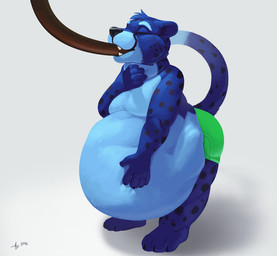4_toes 5_fingers anthro barefoot belly belly_expansion belly_inflation bent_over big_belly biped black_body black_claws black_fur black_markings black_nose black_spots black_tail blue_body blue_fur blue_tail bottomwear boxers_(clothing) claws clothed clothing expansion eyebrows eyes_closed facial_markings fangs feet fingers fur green_bottomwear green_clothing green_underwear hand_on_belly hand_on_throat head_markings head_tuft hose hose_in_mouth hose_inflation inflation male markings multicolored_body multicolored_fur multicolored_tail overweight overweight_anthro overweight_male simple_background solo spots spotted_body spotted_fur spotted_markings spotted_tail standing stuffing tail tail_markings teeth three-quarter_view toe_claws toes tube tuft underwear white_background white_belly white_body white_fur white_tail accidentalaesthetics indigo_(indigorho) cheetah felid feline mammal 2016 digital_media_(artwork) digital_painting_(artwork) painting_(artwork) signature