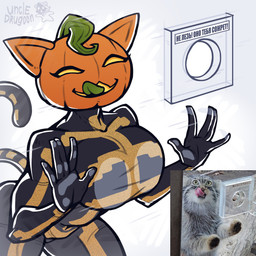 against_surface anthro big_breasts black_body breast_squish breasts eyelashes fangs female feral food for_a_head fruit glory_hole green_hair green_tongue hair huge_breasts markings navel on_glass orange_body plant pseudo_hair pumpkin pumpkin_head real skeleton_(marking) solo squish tail teeth text tongue tongue_out uncle_drugoon epic_games fortnite spice_(fortnite) felid feline mammal object_head pallas's_cat 1:1 2025 absurd_res digital_drawing_(artwork) digital_media_(artwork) hi_res meme translated