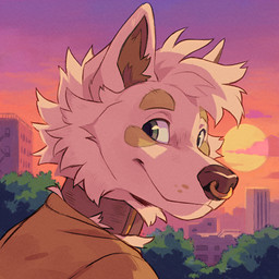 anthro day detailed_background fur hair male outside sky smile solo sun white_body white_fur white_hair jeniak canid canine canis domestic_dog mammal 1:1 2019 digital_media_(artwork) low_res