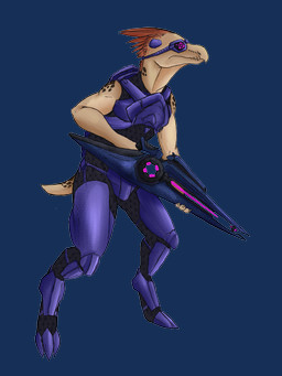 3_fingers 3_toes anthro armor beam_rifle clothed clothing digitigrade eyewear feet fingers goggles holding_object holding_ranged_weapon holding_weapon male quill_hair ranged_weapon scales short_tail solo tail tan_body tan_scales toes weapon frostedscales halo_(series) microsoft xbox_game_studios alien kig-yar ruuhtian scalie 3:4 alpha_channel colored hi_res