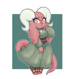 2_horns 3_toes 4_fingers :3 anthro big_breasts big_eyes black_nose breasts brown_clothing brown_footwear closed_smile clothed clothing curved_horn dress eyebrows eyelashes feet female fingers floppy_ears footwear front_view fully_clothed fur green_clothing green_dress hand_on_cheek happy horn knock-kneed long_tail looking_at_viewer lop_ears mouth_closed non-mammal_breasts outline pupils red_body red_fur shark_tooth_necklace slit_pupils smile solo standing tail tapering_tail three-quarter_view toes white_horn white_outline wide_hips yellow_eyes moogers furred_kobold furred_scalie kobold scalie 2023 chromatic_aberration digital_media_(artwork) full-length_portrait hi_res portrait shaded soft_shading