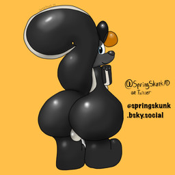 anthro balls big_butt butt chubby_cheeks embarrassed genitals male shy skunk_tail solo spring springskunkad mammal mephitid skunk 1:1 absurd_res hi_res