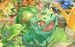 ambiguous_gender claws feral flower grass green_body leaf one_eye_closed open_mouth open_smile plant red_eyes smile solo teeth tongue water wet wink wolftapioca nintendo pokemon bulbasaur generation_1_pokemon pokemon_(species) 2022