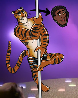 3_toes 3d_background 4_fingers anthro barefoot biped black_stripes blurred_background blurred_foreground bodysuit bottomwear bound broad_shoulders brown_hair clothed clothing costume countershade_face countershade_feet countershade_hands countershade_torso countershading cutaway dancing dazed depth_of_field encasement feet fingers glistening glistening_body hair half-closed_eyes hand_on_pole hypnosis inside internal latex latex_body latex_bodysuit latex_clothing latex_costume latex_skinsuit leg_around_pole long_tail looking_pleasured male mind_control multicolored_body muscular muscular_anthro muscular_male narrowed_eyes on_pole on_stage open_mouth orange_body orange_eyes paws pole pole_dancing ringed_eyes seductive shorts shorts_only skinsuit smile snout solo sparkles sparkling_clothing stage strip_club stripes stripper stripper_pole tail teeth tight_clothing toes topless two_tone_body whiskers white_body zootopia_shorts drawnout18 disney zootopia tiger_dancer_(zootopia) felid human mammal pantherine tiger 2026 3d_(artwork) digital_media_(artwork) hi_res mixed_media shaded smaller_version_at_source