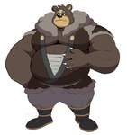 anthro belly black_nose bottomwear brown_body clothed clothing cute_fangs fangs humanoid_hands male moobs overweight overweight_male pants simple_background solo teeth white_background splashburr nintendo pokemon pokemon_legends_arceus generation_8_pokemon pokemon_(species) ursaluna 2022 hi_res