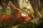 anthro anus breasts crossbow feet female genitals grass looking_at_viewer lying on_back one_leg_up plant pussy raised_leg ranged_weapon soles solo spread_legs spreading toes tree weapon ano_delta dota valve hoodwink_(dota) mammal rodent sciurid tree_squirrel 3d_(artwork) digital_media_(artwork)