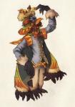 anthro black_body black_feathers bottomwear bow_(feature) bow_tie clothing feathers feral flower hat headgear headwear jacket male open_mouth pants plant shirt top_hat topwear yellow_body yellow_feathers kinixuki legend_of_mana mana_(series) square_enix pokiehl avian chick