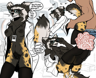 anthro anthro_penetrated areola bent_over black_body black_clothing black_fur black_legwear black_stockings bodily_fluids brown_body brown_fur clothing coat cum cum_in_vagina cum_inside dialogue dripping dripping_vulva duo eyewear female female_anthro female_on_human fluffy fluffy_tail fur genital_fluids genitals glasses hairy_vulva human_on_anthro human_penetrating human_penetrating_anthro interspecies lab_coat leaking_cum legwear male male/female male_human male_on_anthro moan penetration piercing pubes scientist sex speech_bubble stockings tail text topwear vaginal_fluid_drip vaginal_fluids vulva wearing_glasses whiskers akoshak maxine_(w._t._anthrolover) human ictonychine mammal marbled_polecat mustelid musteline polecat_(mustelid) english_text hi_res