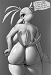 anthro avian banjo-kazooie beak big_breasts big_butt bird breasts butt clothed clothing dialogue english_text female genitals greyscale hi_res kazooie looking_at_viewer looking_back monochrome non-mammal_breasts panties panties_down partially_clothed pussy rareware solo talking_to_viewer text thousandfoldfeathers underwear underwear_down undressing