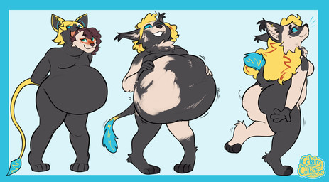 abdominal_bulge ambiguous_gender anthro breasts digestion duo featureless_breasts female merge_transformation merging oral_vore smile soft_vore tail trait_theft transformation transformation_sequence vore weight_gain eclairscollection nintendo pokemon felid feline generation_7_pokemon legendary_pokemon mammal pokemon_(species) zeraora hi_res