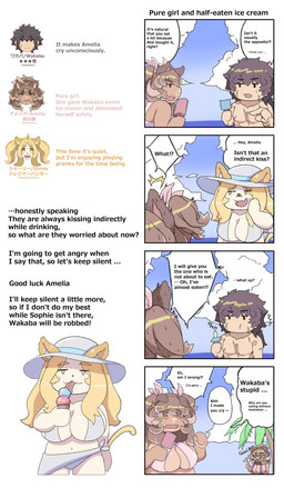 anthro big_breasts bikini black_hair blonde_hair bodily_fluids breasts brown_body brown_fur brown_hair cheek_scar chest_scar clothing cloud dialogue facial_scar female female_anthro food fur group hair holding_food holding_object holding_popsicle male male_human muscular muscular_human nervous nervous_sweat palm_tree plant popsicle scar sea sky speech_bubble sweat swimwear tears text tree trio two-piece_swimsuit water white_body white_fur sasanoha6011 amelia_(sasanoha6011) shirley_(sasanoha6011) wakaba_(sasanoha6011) domestic_cat felid feline felis human mammal suid suine sus_(pig) wild_boar absurd_res broken_language comic english_text hi_res daughter_(lore) mother_(lore) mother_and_child_(lore) mother_and_daughter_(lore) parent_(lore) parent_and_child_(lore) parent_and_daughter_(lore)