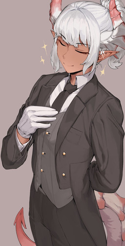 accessory bottomwear clothing eyebrow_through_hair eyebrows eyes_closed gloves hair handwear horn humanoid_pointy_ears jacket male necktie pants pointy_ears smile solo sparkles suit tail topwear translucent translucent_hair vest white_hair badaseangsu mythology ruby_(nope797) animal_humanoid dragon dragon_humanoid humanoid mythological_creature mythological_scalie scalie 2024 hi_res