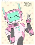5_fingers blush female fingers for_a_head gesture hand_gesture machine not_furry pink_body pose robotic screen screen_face simple_background solo standing text v_sign warjenkins aveline_(auveiss) humanoid object_head robot robot_humanoid screen_head digital_media_(artwork) hi_res signature