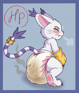 accessory anthro blush blush_lines breath claws clothed clothing crouching diaper eyeliner feces female finger_claws furgonomics gloves handwear jewelry makeup pawpads pooping ring soiled_diaper soiling soiling_diaper solo stink_fumes strain tail tail_accessory tail_jewelry tail_ring tail_tuft toe_claws topless tuft unclean_diaper used_diaper using_diaper hodgepodgedl bandai_namco digimon digimon_(species) gatomon hi_res