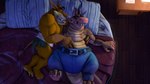 16:9 3d_(artwork) 4_fingers activision anthro bed bed_sheet bedding bedroom_eyes belly belt biceps big_belly bird's-eye_view bottomwear canid canine canis claws clothed clothing crash_bandicoot_(series) crocodile crocodilian crocodylid cuddlejerk cuddling dasyuromorph desk digital_media_(artwork) dingo dingodile duo eyebrows feet fingers furniture grabbing_sheets grope half-closed_eyes handjob happy happy_sex hi_res high-angle_view hug hybrid implied_handjob jerking lamp lewdview loincloth looking_at_another looking_pleasured lying male male/male mammal marsupial muscular muscular/overweight muscular_anthro muscular_male narrowed_eyes obscured_handjob obscured_sex on_back on_bed on_side overweight overweight_anthro overweight_male pants pecs penile pillow raised_eyebrows raised_leg recently_extinct_species reptile romantic romantic_ambiance romantic_couple romantic_sex scales scalie seductive sex side_hug slightly_chubby source_filmmaker_(artwork) table teeth thylacine tiny_tiger toes tongue tongue_out topless topless_anthro topless_male widescreen