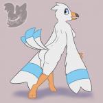 1:1 anthro anthrofied avian barefoot beak biped bird blue_eyes breasts butt claws eyelashes feathered_wings feathers feet female fur generation_3_pokemon head_tuft hi_res looking_at_viewer looking_back nintendo nipples non-mammal_breasts nude open_mouth pokemon pokemon_(species) pokemorph posexe raised_tail side_boob simple_background solo standing tail tuft watermark white_body white_fur wings wingull