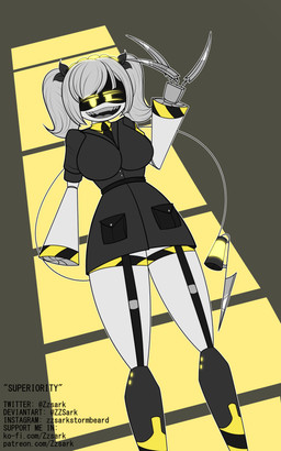 3_fingers big_breasts breasts claws clothing female finger_claws fingers hair hazard_stripes machine not_furry pigtails solo tail white_body yellow_eyes zzsark glitch_productions murder_drones j_(murder_drones) android disassembly_drone humanoid robot robot_humanoid tailed_humanoid 5:8 absurd_res hi_res