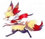 ambiguous_gender anthro fur inner_ear_fluff red_eyes scarf semi-anthro side_view simple_background smile solo stick tuft white_background white_body white_fur 0okami kappanuki nintendo pokemon fang_(braixen) braixen canid canine generation_6_pokemon mammal pokemon_(species) 2017