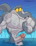 abs anthro balls biceps fin genitals grey_body male muscular muscular_anthro muscular_male pecs penis sea solo teeth toony water wet foxbtails zig_and_sharko sharko fish marine shark 4:5 hi_res