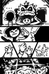 ambiguous_gender bodily_fluids coin crown duo ellipsis frown headgear humor sweat bittenhard undertale undertale_(series) final_froggit frisk_(undertale) amphibian frog human mammal black_and_white comic monochrome