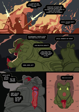 anthro clothing cock_and_ball_torture dialogue fire flashback genital_mutilation genital_torture genitals green_body group gun muscular mutilation penis ranged_weapon severed_body_part severed_genitals severed_penis tail teeth text weapon smolevn alligator alligatorid crocodilian reptile scalie comic digital_media_(artwork) english_text hi_res
