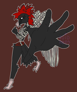 anthro black_body black_fur bone fur hair male perspective red_hair simple_background solo white_eyes voidryes yonguairon_(character) accipitrid accipitriform avian bearded_vulture bird old_world_vulture vulture hi_res