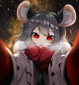 blurred_background breath clothed clothed_female clothed_humanoid clothing coat eyebrow_through_hair eyebrows female first_person_view grey_hair hair inner_ear_fluff looking_at_viewer open_mouth open_smile red_eyes red_scarf scarf smile snow snowing solo topwear translucent translucent_hair tuft white_clothing white_coat white_inner_ear_fluff white_topwear parasoruburuu touhou nazrin animal_humanoid humanoid mammal mammal_humanoid mouse_humanoid murid murid_humanoid murine murine_humanoid rodent rodent_humanoid 2024 hi_res