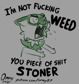ambiguous_gender angry anthro bodily_fluids dialogue fangs fur green_body green_fur green_nose humor looking_away open_mouth profanity pupils saliva sharp_teeth solo teeth text omny87 it's_not_fucking_weed_you_piece_of_shit_stoner nintendo pokemon felid feline generation_9_pokemon mammal pokemon_(species) sprigatito 2022 colored_sketch english_text meme sketch url