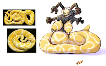 4_arms big_breasts big_nipples breasts busty_feral female female_feral feral huge_breasts mechanical_arm multi_arm multi_limb neutral_expression nipple_piercing nipples piercing simple_background solo white_background yellow_body crietgh python reptile scalie snake 16:10 hi_res reference_image signature widescreen