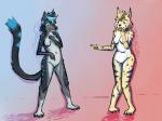 anthro breasts duo female genitals nipples nude pussy draconicmentalist orio_(orioles03) canid canine canis felid feline lynx mammal wolf 2015 4:3 character_request