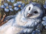 ambiguous_gender beak blue_body claws eyelashes feathers feet feral flax_(flower) flower grass lying on_back outside plant solo talons toes wings kenket avian barn_owl bird owl tyto tytonid 2014 4:3 traditional_media_(artwork)