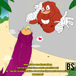 5_fingers accessory anthro arm_wraps big_muscles big_pecs big_penis blush bodily_fluids cock_ring countershade_face countershading dialogue duo erection fingers flustered foreskin genital_piercing genitals glans glans_piercing hand_on_head heart_symbol imminent_sex jewelry male motion_lines muscular muscular_male nipples offscreen_character offscreen_male partially_retracted_foreskin pecs penis penis_accessory penis_jewelry penis_piercing piercing prince_albert_piercing profanity purple_body purple_eyes red_body requesting sex_request stubble stuck sweat sweatdrop text throbbing throbbing_penis through_wall wraps yellow_glans bacon_sama sega sonic_the_hedgehog_(series) espio_the_chameleon knuckles_the_echidna chameleon echidna lizard mammal monotreme reptile scalie 1:1 artist_name english_text hi_res