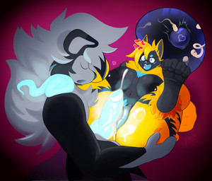 angry animal_genitalia animal_penis anthro areola balls big_breasts black_body black_fur black_hair black_nose black_pawpads blonde_hair blue_body blue_eyebrows blue_eyes blue_fur blue_penis blue_pubes bodily_fluids breasts butt canine_genitalia claws cross-popping_vein cum cum_coated_pussy cum_covered cum_covered_penis cum_drip cum_in_vagina cum_inside cum_on_penis cumshot dripping duo ejaculation erection eyebrows eyes_closed facial_markings facial_piercing facial_tuft feet female fur genital_fluids genitals glowing glowing_genitalia glowing_penis grey_body grey_fur grey_hair hair hand_on_butt head_markings impregnation internal looking_at_another looking_at_partner looking_down looking_down_at_genitalia looking_down_at_partner looking_down_at_penis lying male male/female markings messy multicolored_body multicolored_fur multicolored_hair nipple_piercing nipples nose_piercing nose_ring nude on_back ovum ovum_with_heart pawpads paws penis piercing pubes purple_background ring_piercing sex simple_background sperm_cell tail teeth thick_thighs toes tuft two_tone_body two_tone_fur two_tone_hair vulva yellow_body yellow_fur kureto nintendo pokemon nikita_sakimoto_(zeddkatt) canid canine canis felid feline generation_7_pokemon legendary_pokemon lycanroc mammal pokemon_(species) zeraora digital_media_(artwork) hi_res