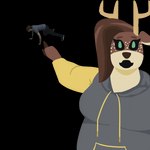 anthro antlers black_sclera breakdancing breasts brown_body brown_hair clothing dancing duo female gesture green_eyes hair hand_gesture hoodie horn male markings open_mouth overweight overweight_female pointing pointing_at_another shitpost simple_background spots spotted_markings topwear transparent_background missrockyqo jerma985 real_world two_soyjaks_pointing jeremy_harrington roxanne_(missrockyqo) deer human mammal 1:1 2023 alpha_channel animated meme redraw short_playtime