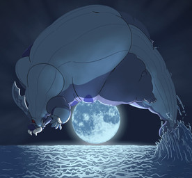 anthro belly belly_exposed big_belly big_breasts blue_eyes blue_hair breasts fat_rolls female full_moon hair happy horn huge_belly jumping moon morbidly_obese morbidly_obese_female navel night nude obese obese_female overweight overweight_female sea slightly_chubby smile solo splash tail thick_tail thick_thighs water chipsnstuff komi_(fatty-sashimi) aquatic cetacean mammal whale_dragon 2026 absurd_res digital_media_(artwork) hi_res