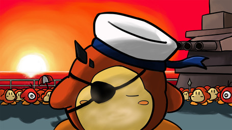 group large_group male melee_weapon not_furry polearm spear sunset weapon niipah kirby_(series) konami metal_gear nintendo waddle_dee waddle_doo waddling_head 16:9 crossover widescreen