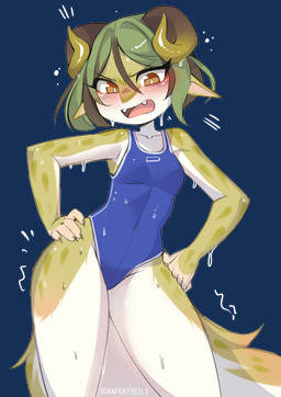 anthro biped blush breasts claws clothed clothed_anthro clothed_female clothing countershade_torso countershading female fingers front_view fur hait horn looking_at_viewer open_mouth small_breasts solo standing tail teeth tongue wet sorafoxyteils unknown_species 2026 alpha_channel digital_drawing_(artwork) digital_media_(artwork) hi_res